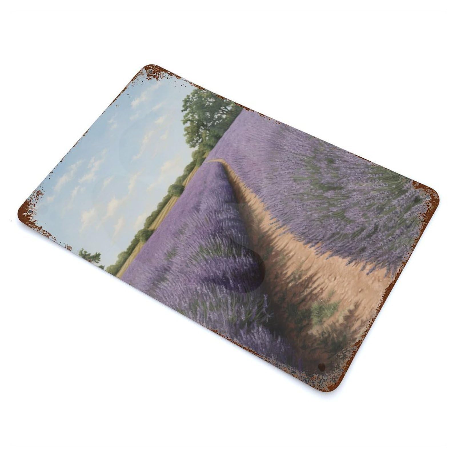Vintage Rust Metal Sign with Lavender Field Design 11.8"x7.9", for Shed, Workshop And Garage Wall Decor, Classic Wall Plaque