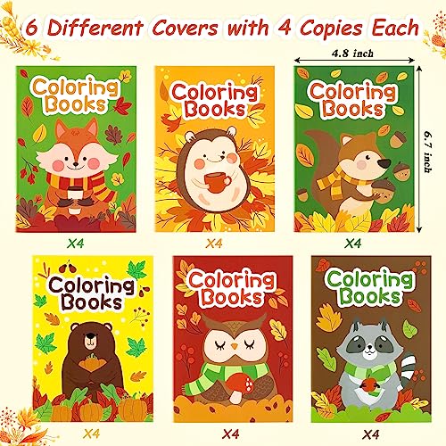 Image of 24Pcs Animal Theme Coloring Books for Kids Bulk Fall Mini Coloring Booklet Autumn DIY Art Drawing Book with Squirrel Hedgehog for Toddlers Halloween Thanksgiving Birthday Party Favor Goodie Bag Filler