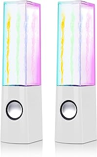 AOBOO Led Color Computer Water Speakers with Light, USB Dancing Fountain Light Show Sound Speakers, 3.5mm Interface,Suitable for Laptop Speakers, Speakers for Desktop Computer (White)