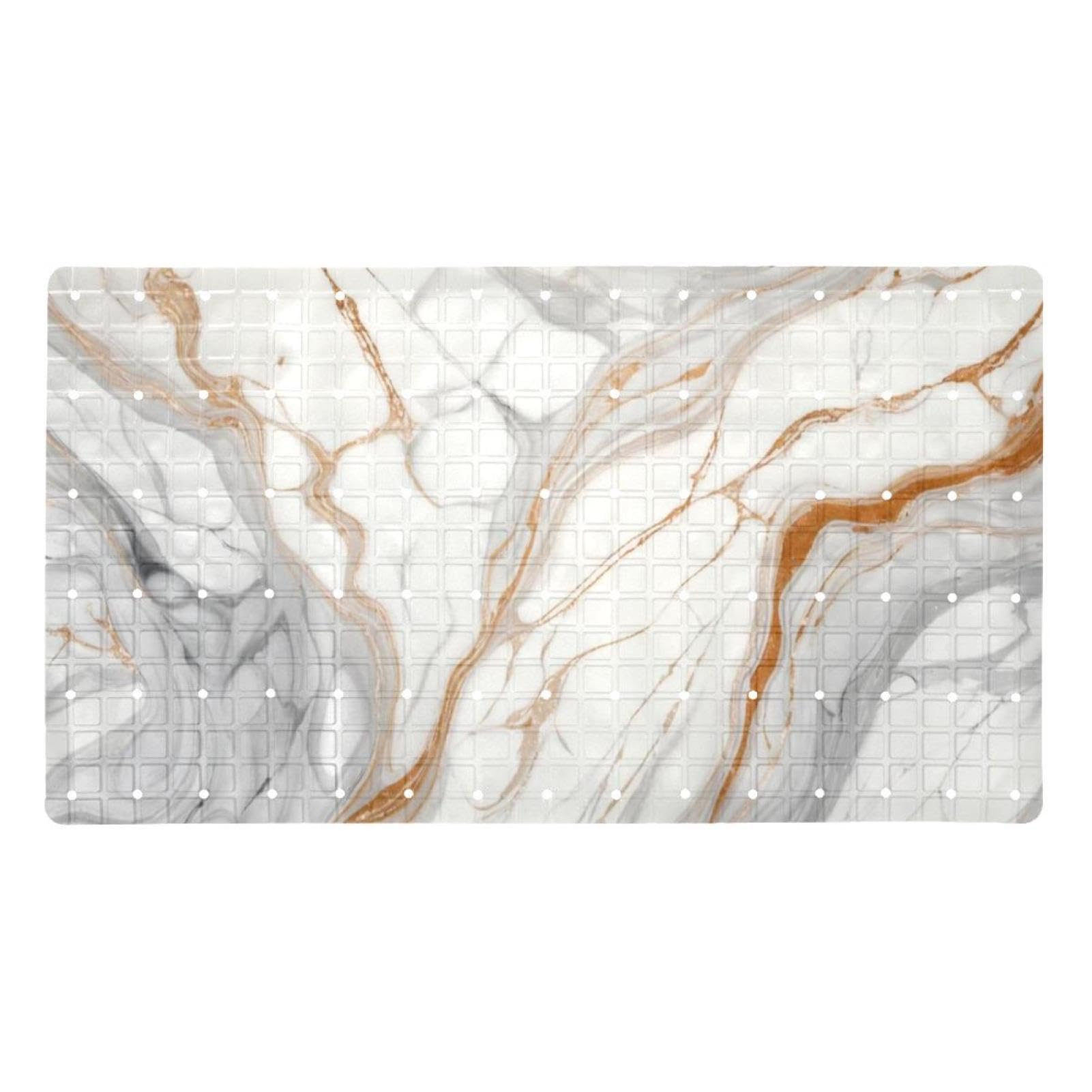 Tapis de bain antidérapant marbre blanc extra long en PVC avec ventouses