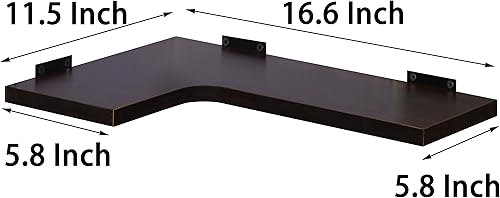 Miniatura 2 de Estante esquinero montado en la pared, estantes flotantes de esquina para pared, juego de 4 unidades, color marrón oscuro
