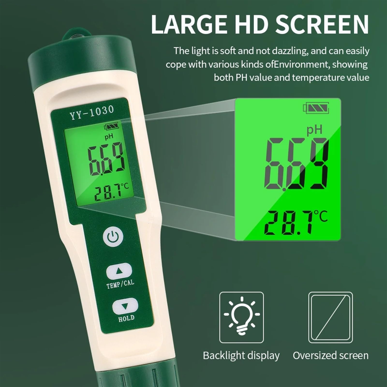 Testeurs de pH YY-1030 Alimentaire PH mètre thermomètre électrode PH Instrument de Mesure for Aquarium testeur de qualité de l'eau Nourriture Viande Fromage Lait Sol