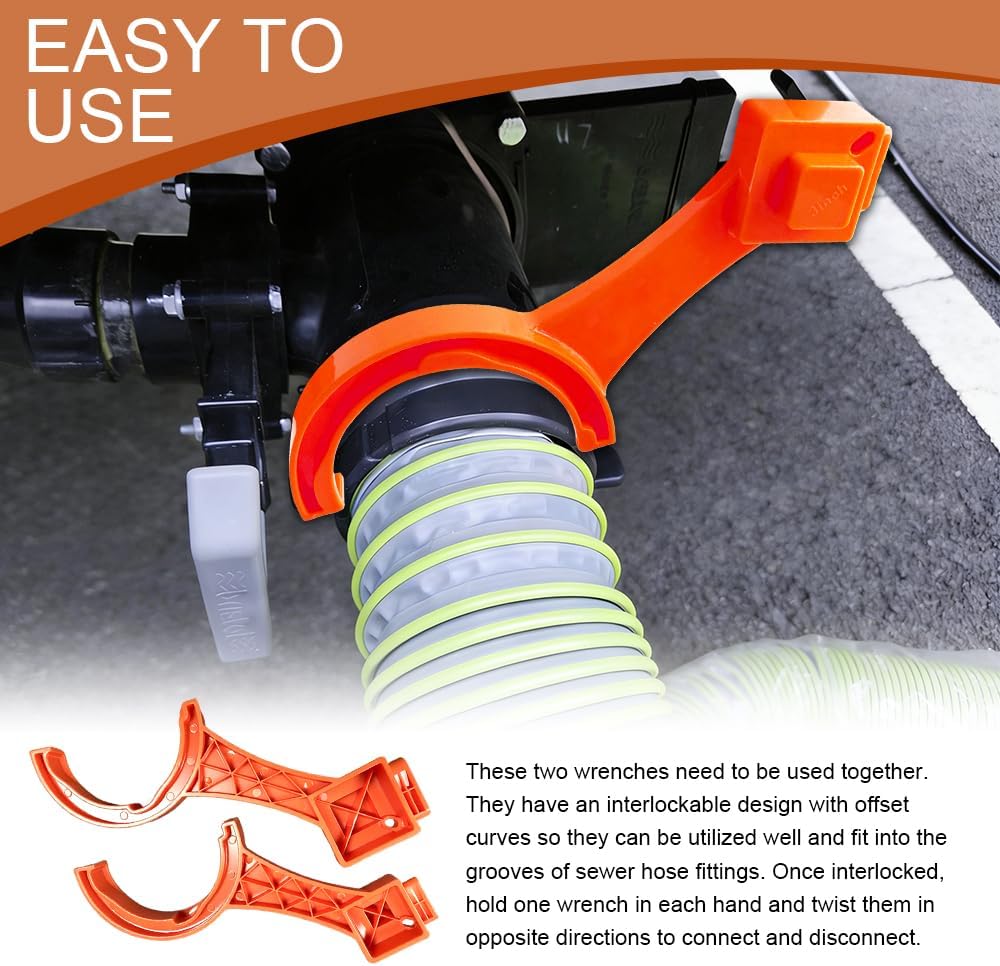 2PCS RV Sewer Hose Wrench, Cleanout Plug Wrenchs, Multi Purpose Fittings Wrench to Connect and Disconnect Sewer Hoses, RV Sewer Cleanout Cap Wrench Fit Most 3-Inch and 4-Inch Male