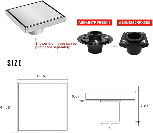 Vista 41 de SaniteModar Drenaje lineal de ducha de 24 pulgadas con inserto de azulejos 2 en 1, drenaje lineal de ducha cepillado de acero inoxidable 304