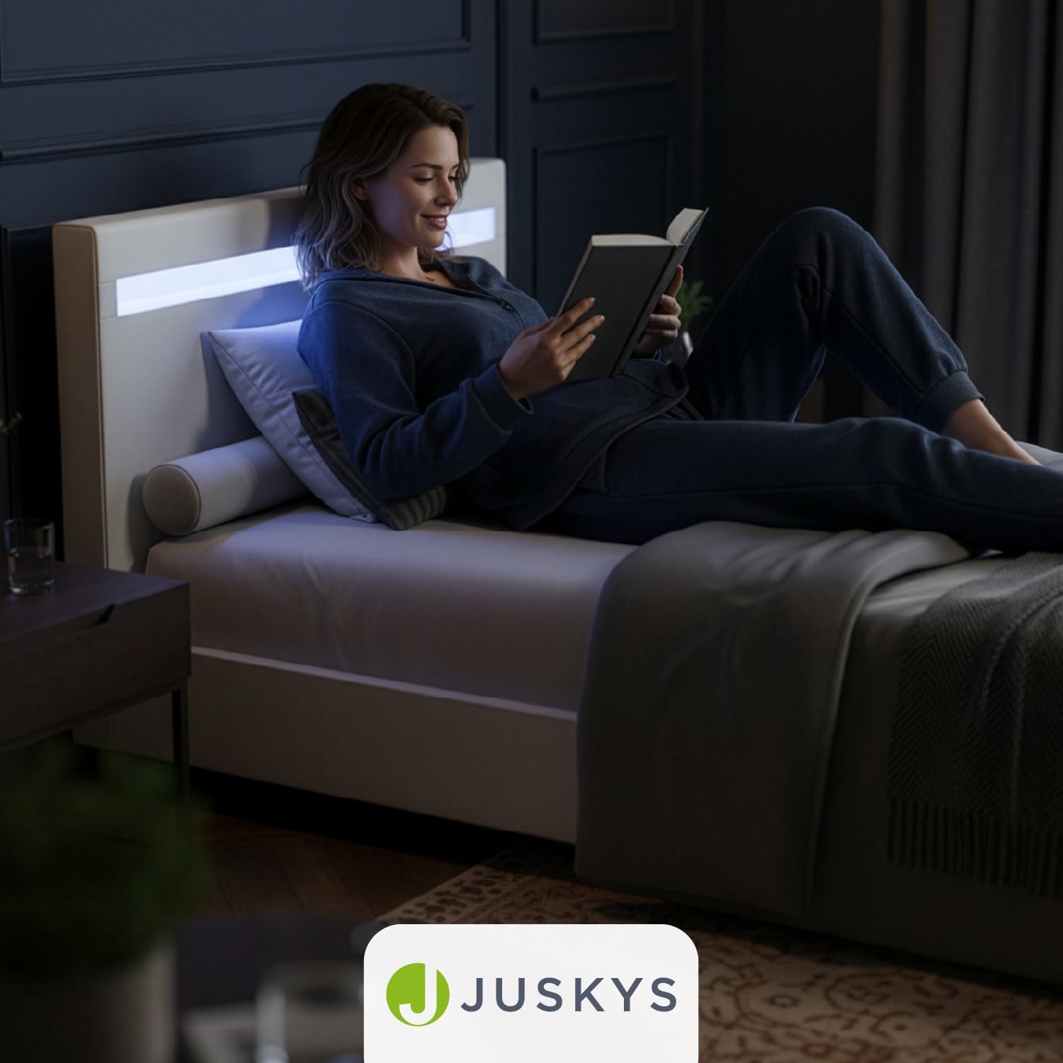 Juskys letto imbottito Paris da 120x200 cm in bianco - Letto con illuminazione LED, rete a doghe e testata - Struttura moderna con rivestimento in similpelle