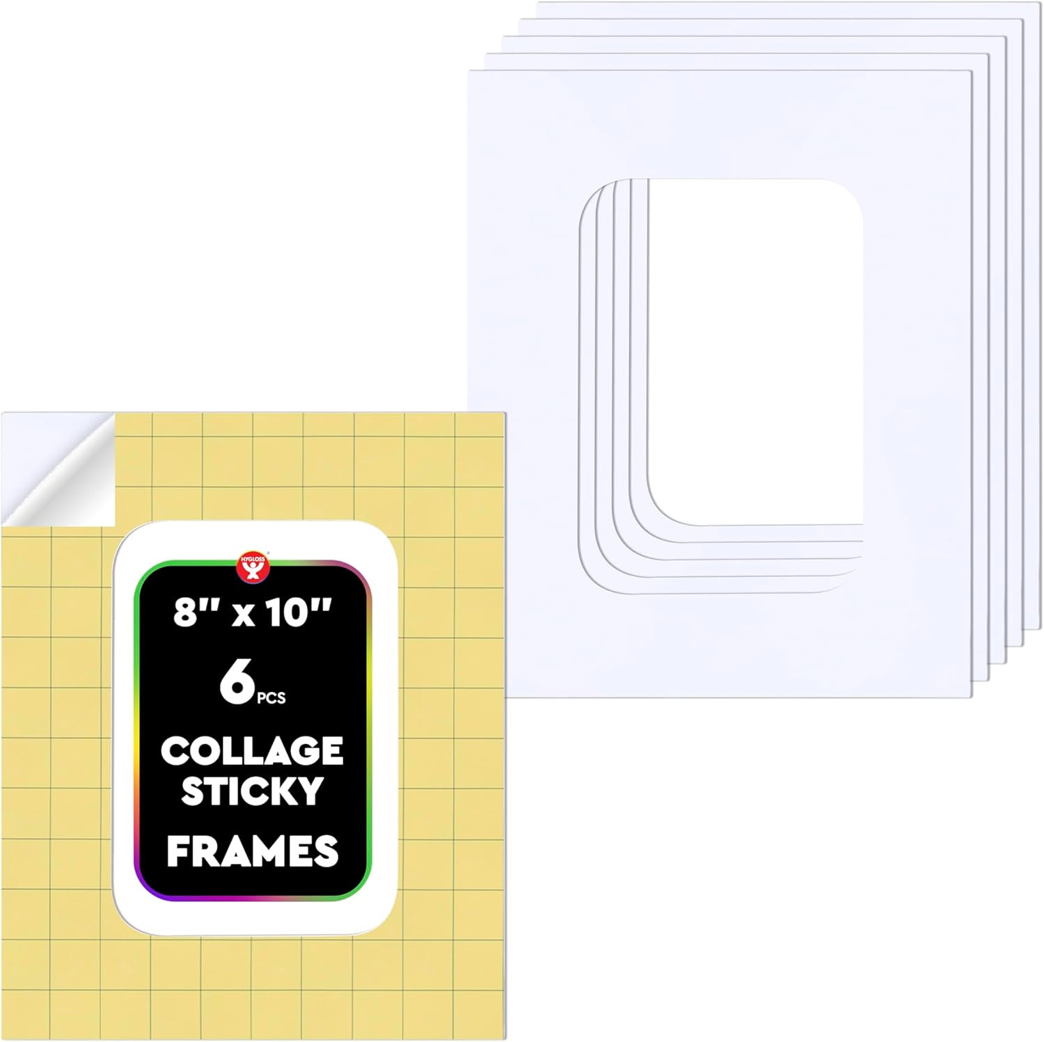 Hygloss Sticky Collage Frames - 6 Pack 8"x10" Self Stick Collage Boards for Kids - Peel & Stick Mounting Boards for Art Projects, School Crafts, Classrooms, and DIY Displays