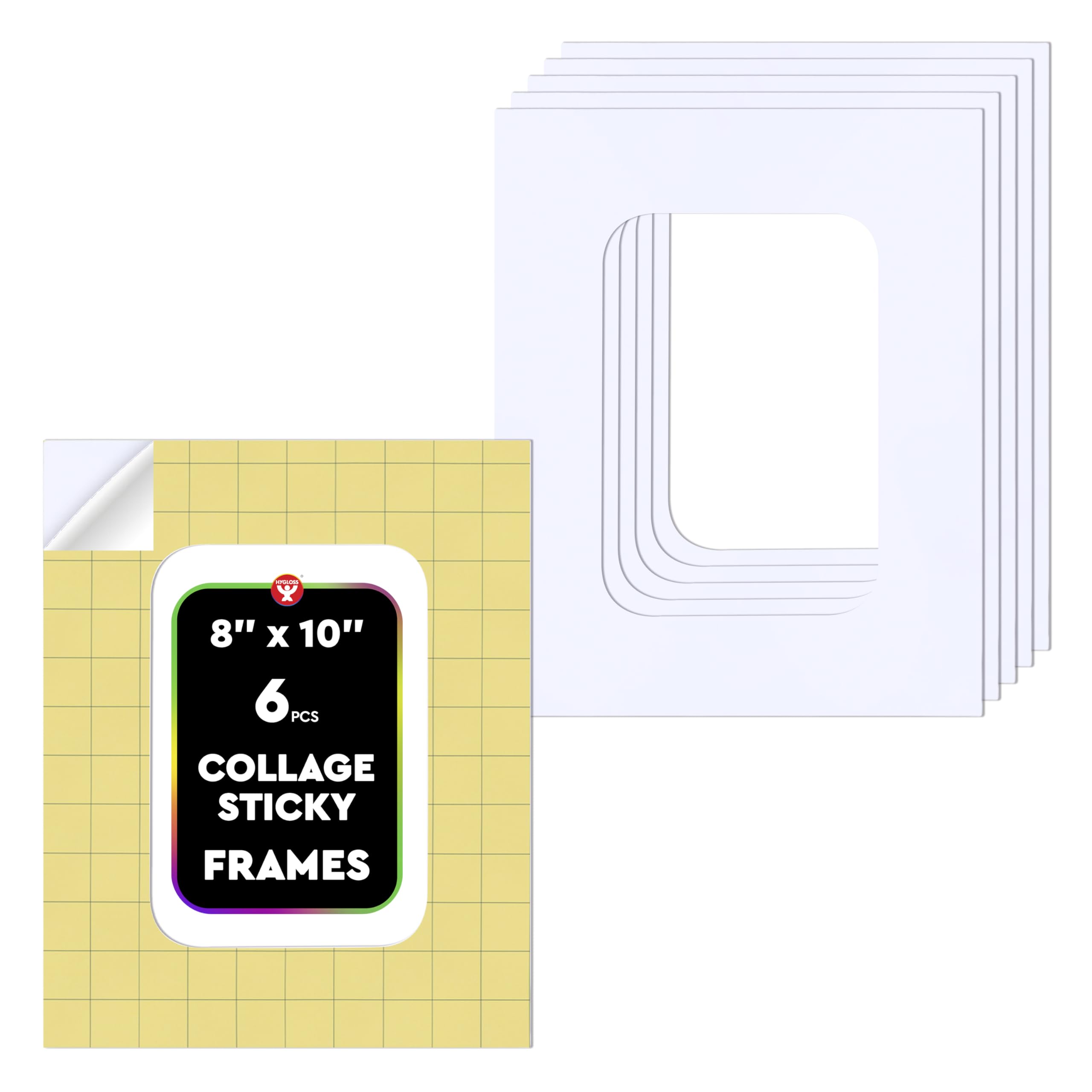 Hygloss Sticky Collage Frames - 6 Pack 8"x10" Self Stick Collage Boards for Kids - Peel &amp; Stick Mounting Boards for Art Projects, School Crafts, Classrooms, and DIY Displays