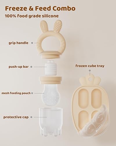 Miniatura 9 de Paquete de 2 alimentadores de frutas para bebés y bandeja congeladora, alimentador de alimentos para bebés Push Pop para introducir de forma segura