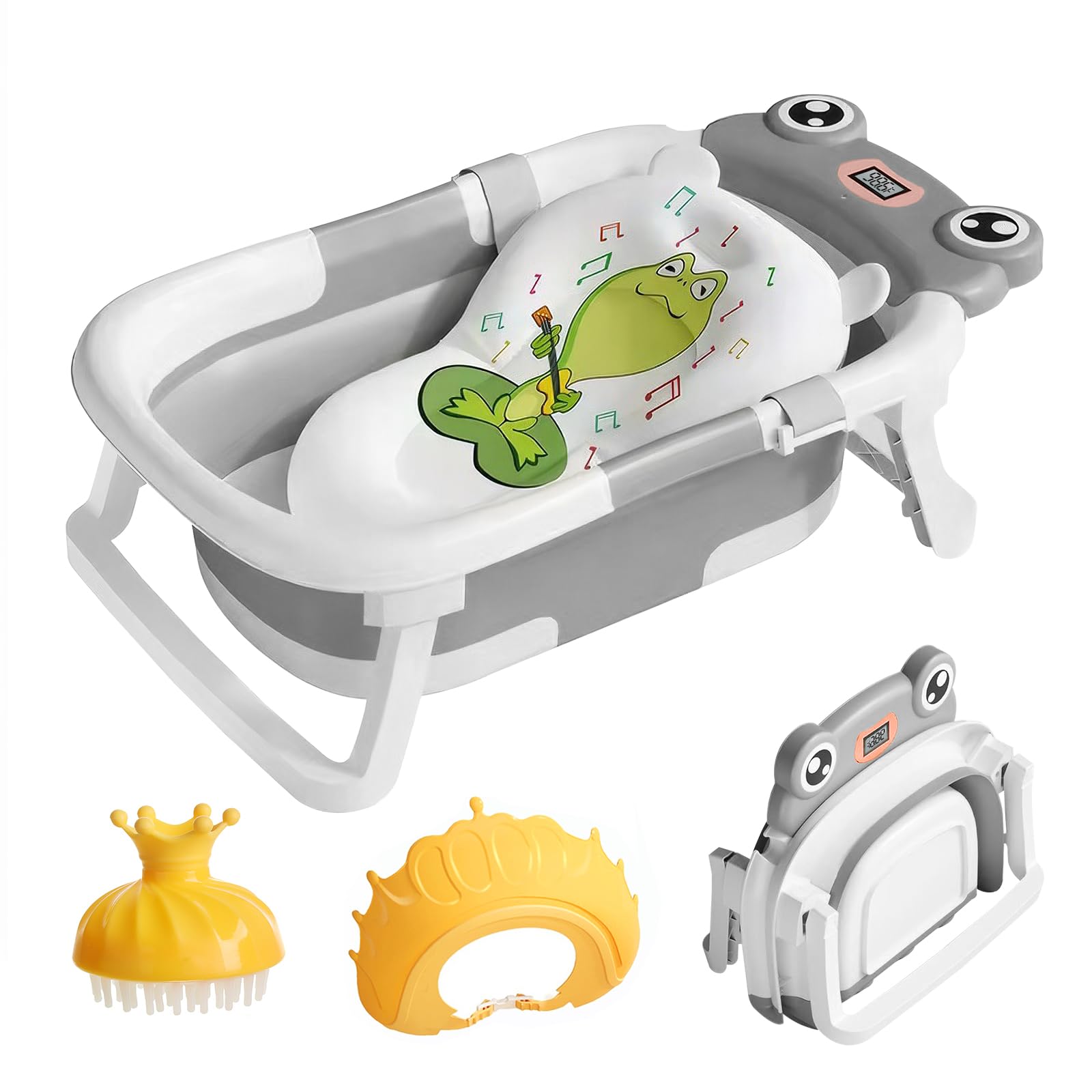 Mingfuxin Baby Bathtub Foldable, Collapsible Baby Bathtub Newborn to Toddler, Portable Travel Baby Bath Tub with Real-time Temp Monitor Floating Cushion Shower Cap for Travel