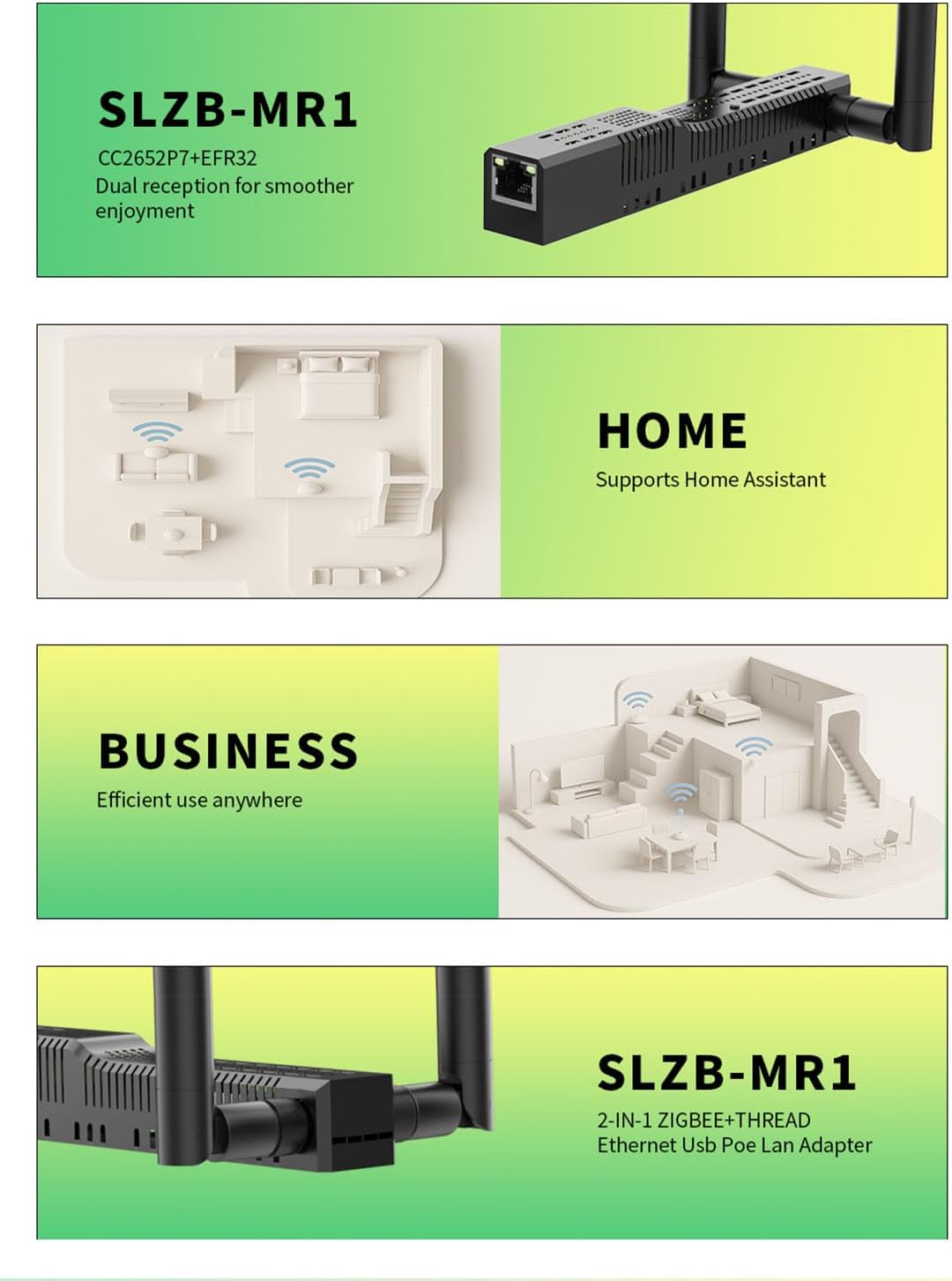 SMLIGHT SLZB-MR1 - Zigbee 3.0 to Ethernet,USB,and WiFi Gateway Coordinator with PoE,Universal Gateway for Home Assistant/ Zigbee2MQTT/ZHA,Wireless Zigbee 3.0 USB Adapter