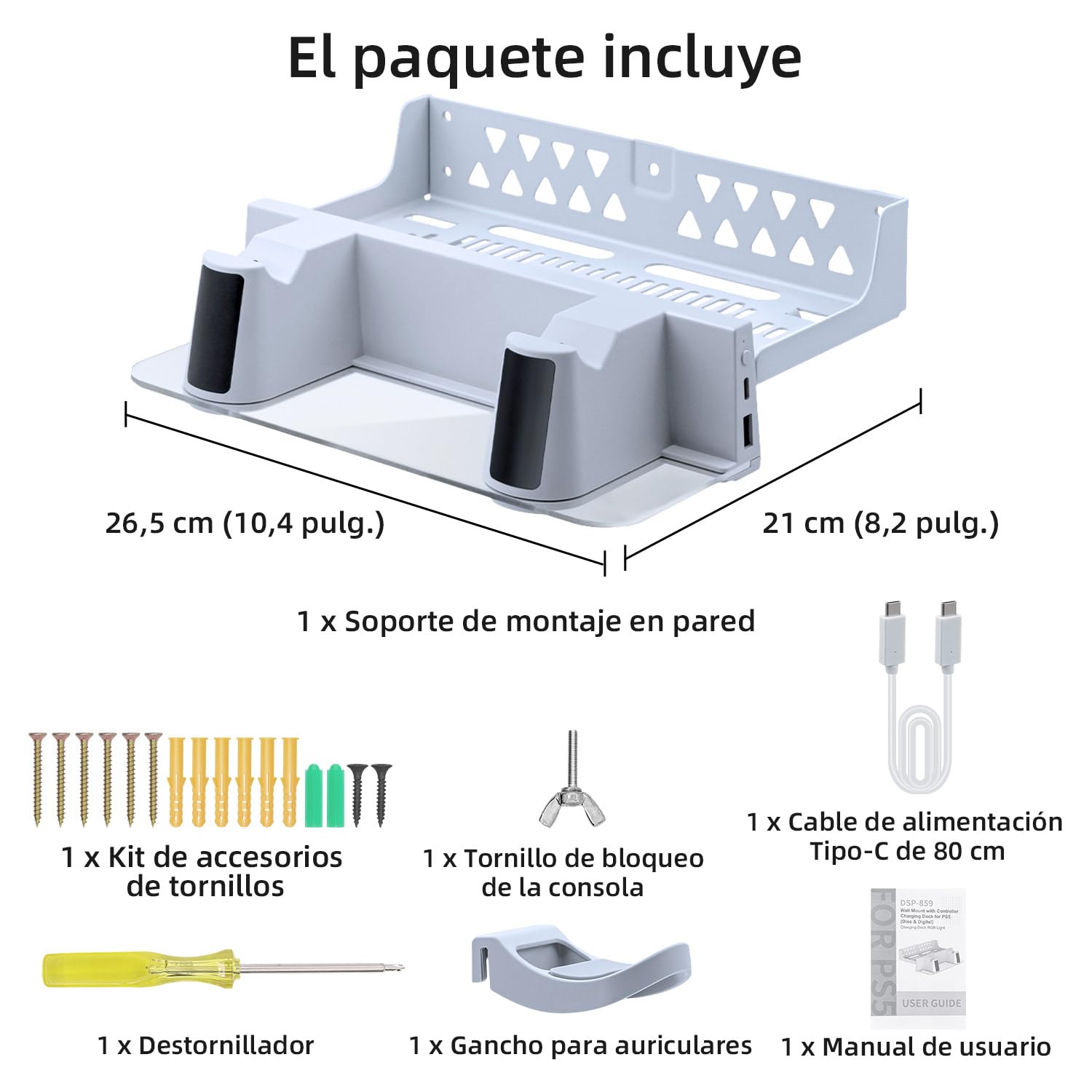 Mcbazel Soporte de pared RGB para consola de juegos PS5 Slim/PS5 Pro/PS5 Estación de Carga Dual para Controladores Montada en la Pared con LED para Playstation 5/PS5 Slim Digital/Disc/PS5 Pro - Blanco