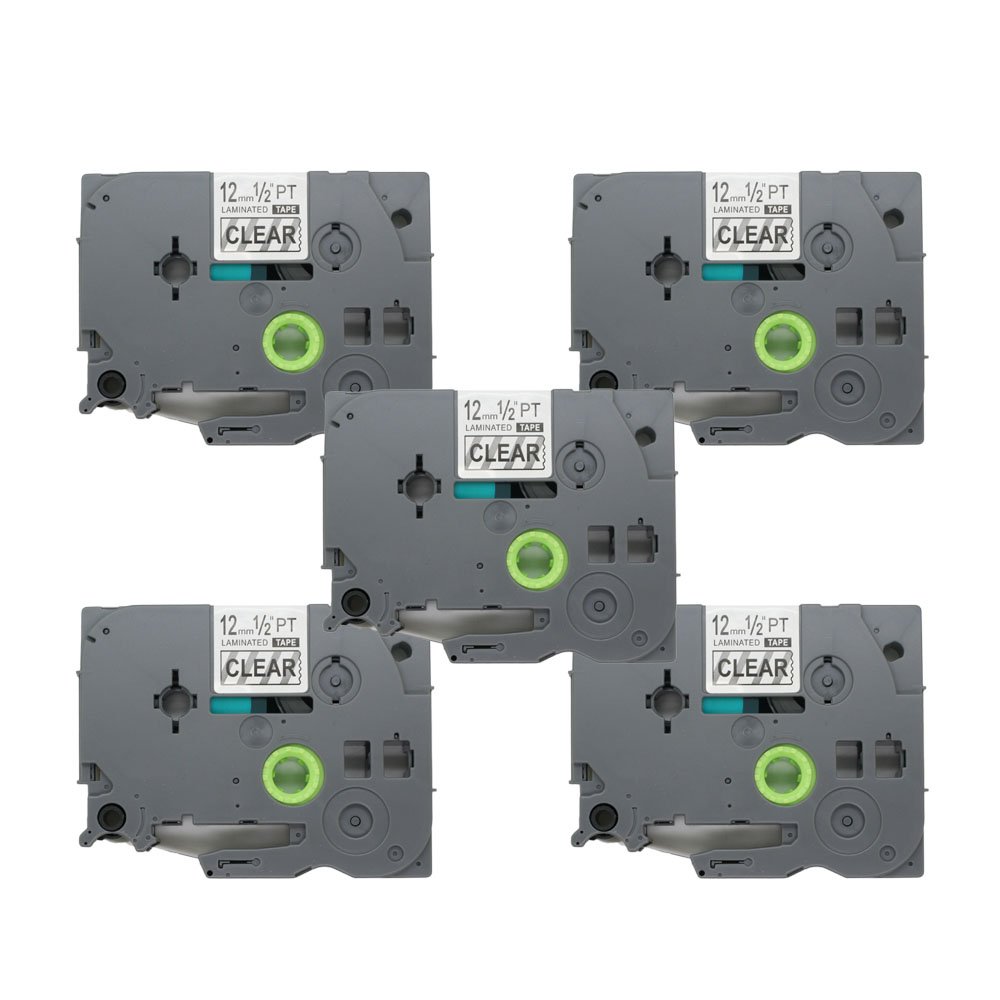 BROVACS 5 Pack Black on Clear Label Tape Compatible for Brother P-Touch TZ 131 TZe 131 12mm 1/2" OPA1113x5