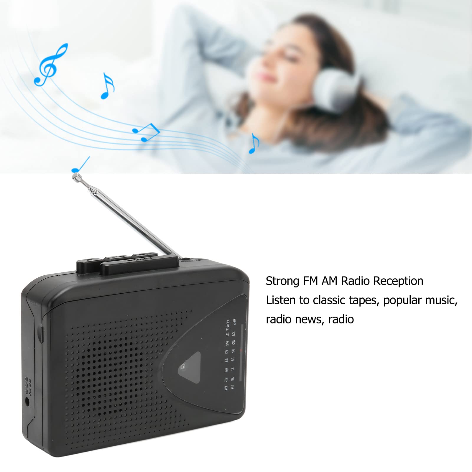 Retro-Kassettenspieler, Tragbarer Kassettenspieler, UKW-AM-Radioempfang, 2 AA-Batterien oder USB-Netzteil, 3,5-mm-Kopfhöreranschluss, Persönlicher Kassettenspieler für Drinnen und Draußen
