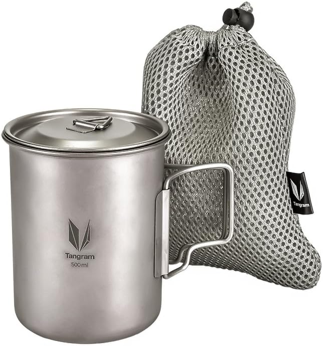 Tangram Ultra Light Titanium Camping Cup Strong Lightweight Mugs 500ml with Lid T311 for Backpacking/Hiking/Camping