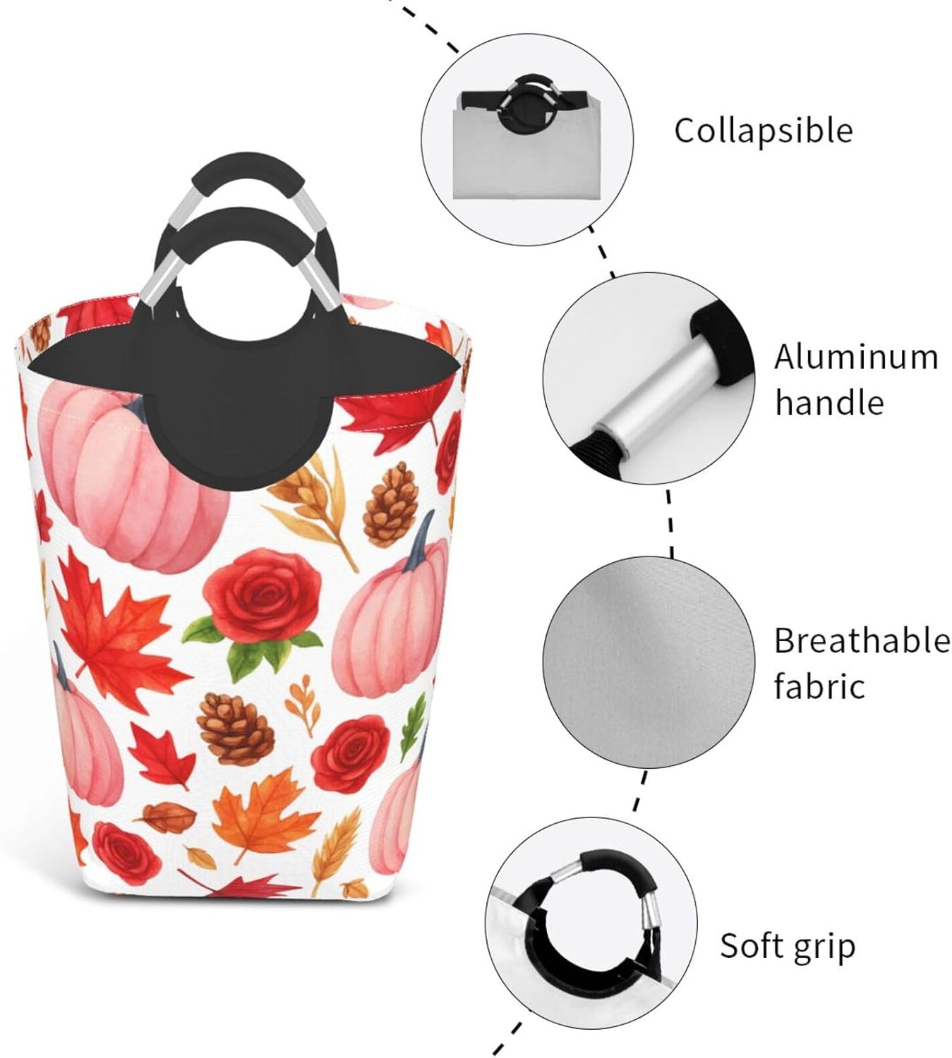 50l Laundry Basket Pumpkins Thanksgiving Waterproof Laundry Hamper Foldable Clothes Laundry Bag With Handles