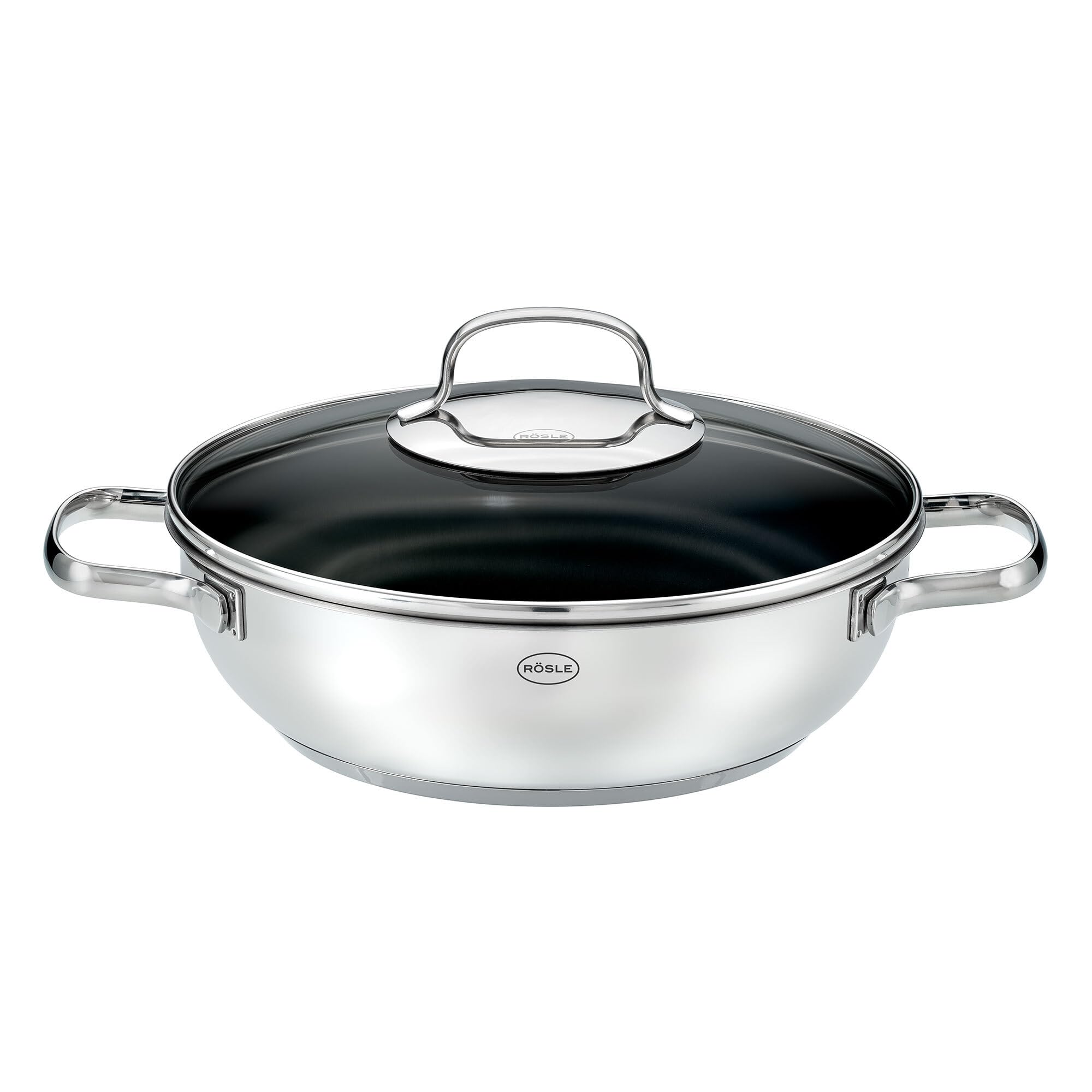 RÖSLE ELEGANCE ProCera Servierpfanne, Antihaft, Stilvoll & Effizient - Ø 24 cm, Hitzebeständig bis 260 °C, Keramikversiegelung, silbern, Edelstahl 18/10