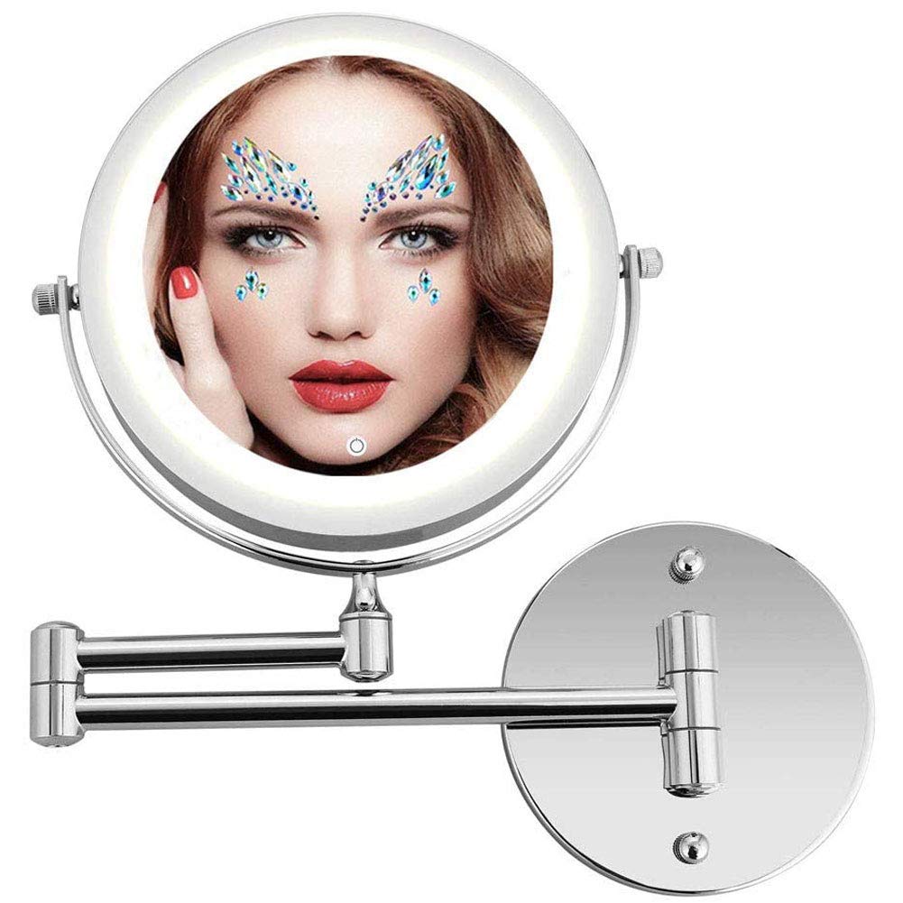SaryEdge Bathroom Mirror, Folding Vanity Lamp Makeup Wall Mounted LED Illuminated Mirror 10X Magnifying, Touch Screen, Battery and USB Powered,