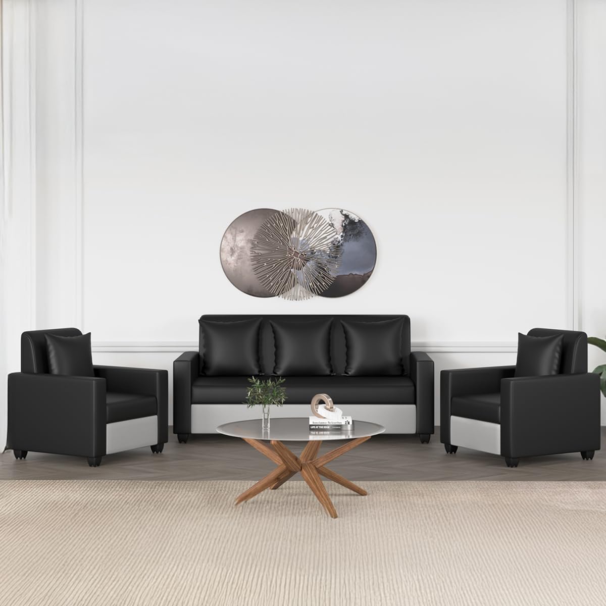 WESTIDO Solitaire Leatherette 3 + 1 + 1 Sofa Set (Black, DIY(Do-It-Yourself)) | 1 Year Warranty-image-22