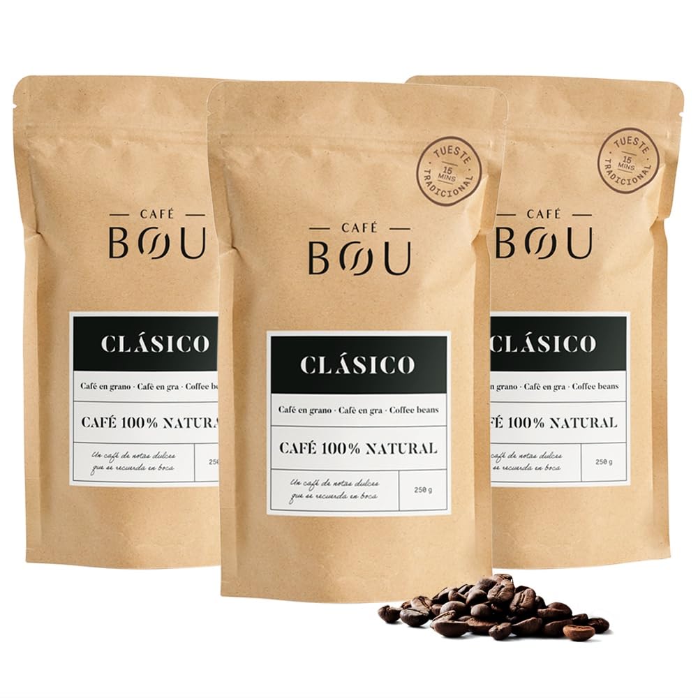 Café BOU - Grano 100% Natural Aroma Chocolate | 3 Botes x250g | Cuerpo medio, frutos secos, final limpio, ideal espresso