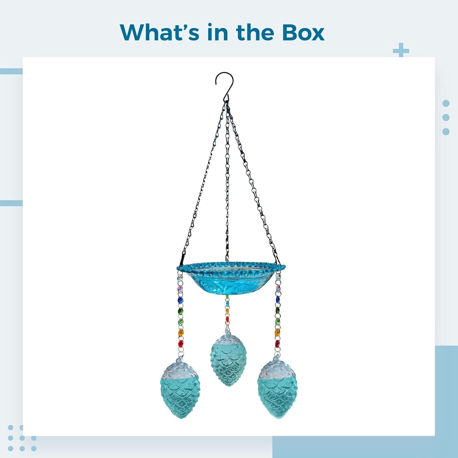 Generic Glass Hanging Bath, Decorative, Bird Bath Together with Hummingbird Feeder, 2-in-1, Clean Easy, Blue-Green All Feeder