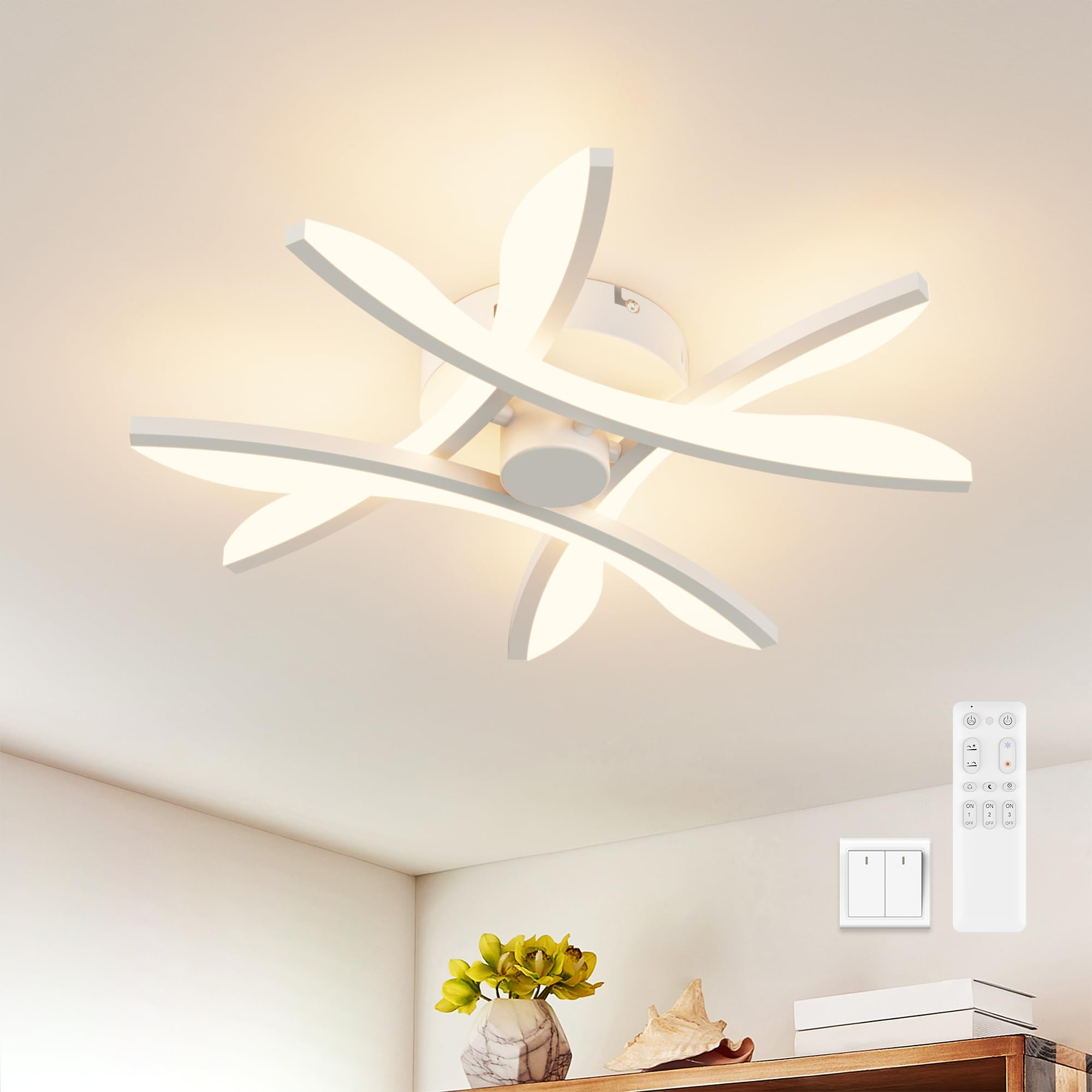 MOUNM LED Deckenleuchte dimmbar 28W für Schlafzimmer | 3000K-6000K Farbtemperatur | Mit Fernbedienung | Moderne Deckenlampe