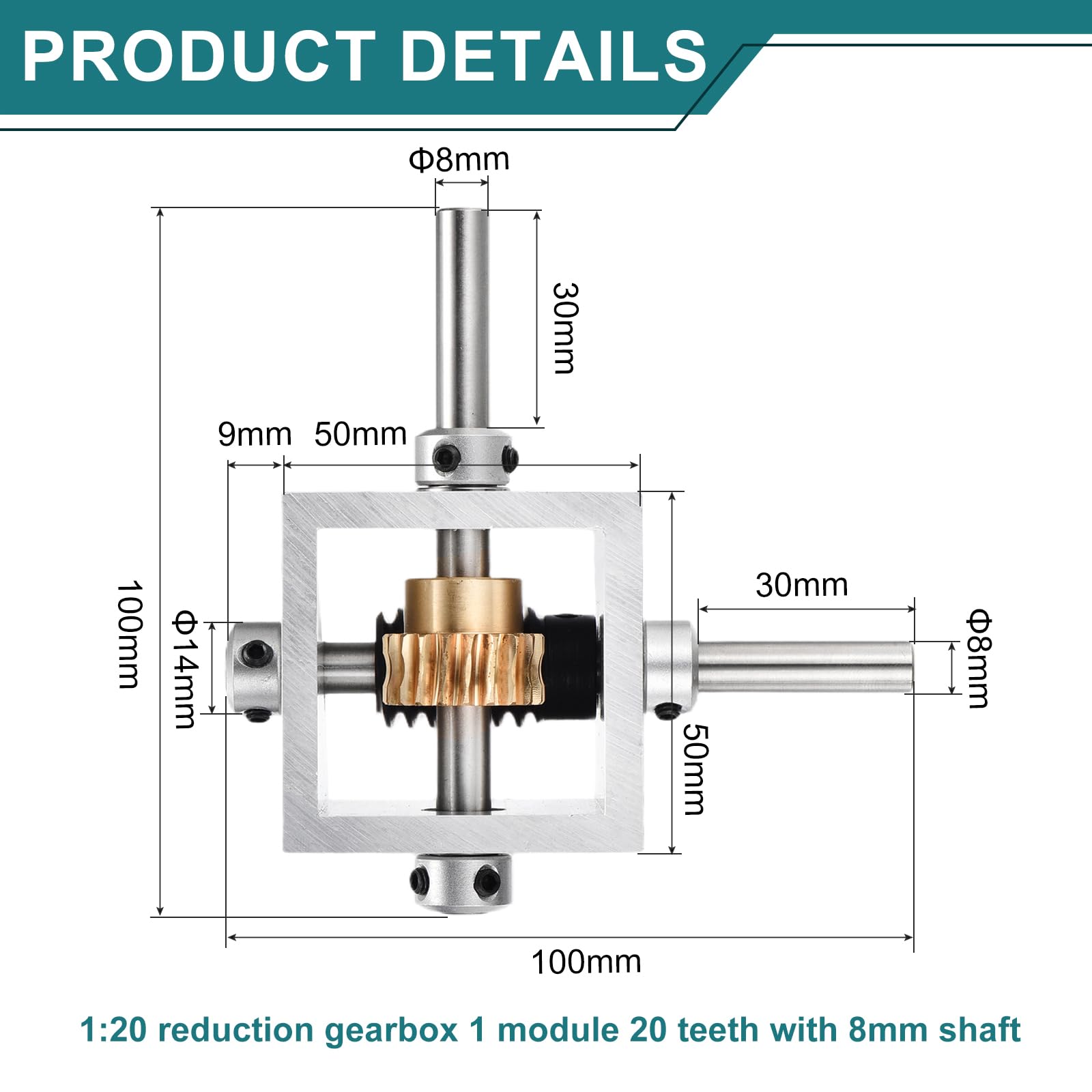 sourcing map Scatola del cambio ad angolo retto a 90 gradi riduttore 1:20 riduttore 1 modulo ingranaggi conici a 20 denti telaio in alluminio semplice modulo meccanico fai da te con albero da 8 mm,