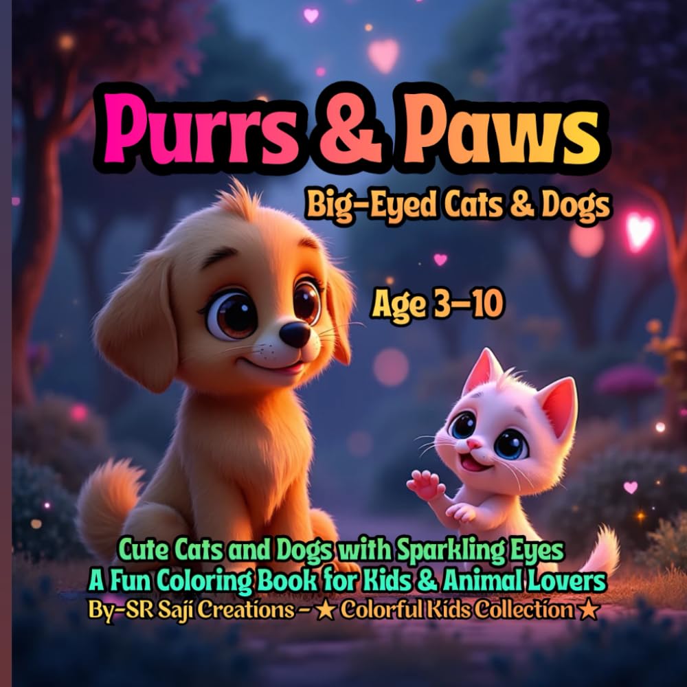 Purrs & Paws: Big-Eyed Cats & Dogs: Cute Cats and Dogs with Sparkling Eyes – A Fun Coloring Book for Kids & Animal Lovers (Ages 3–10) (Big-Eyed Friends Coloring Series)