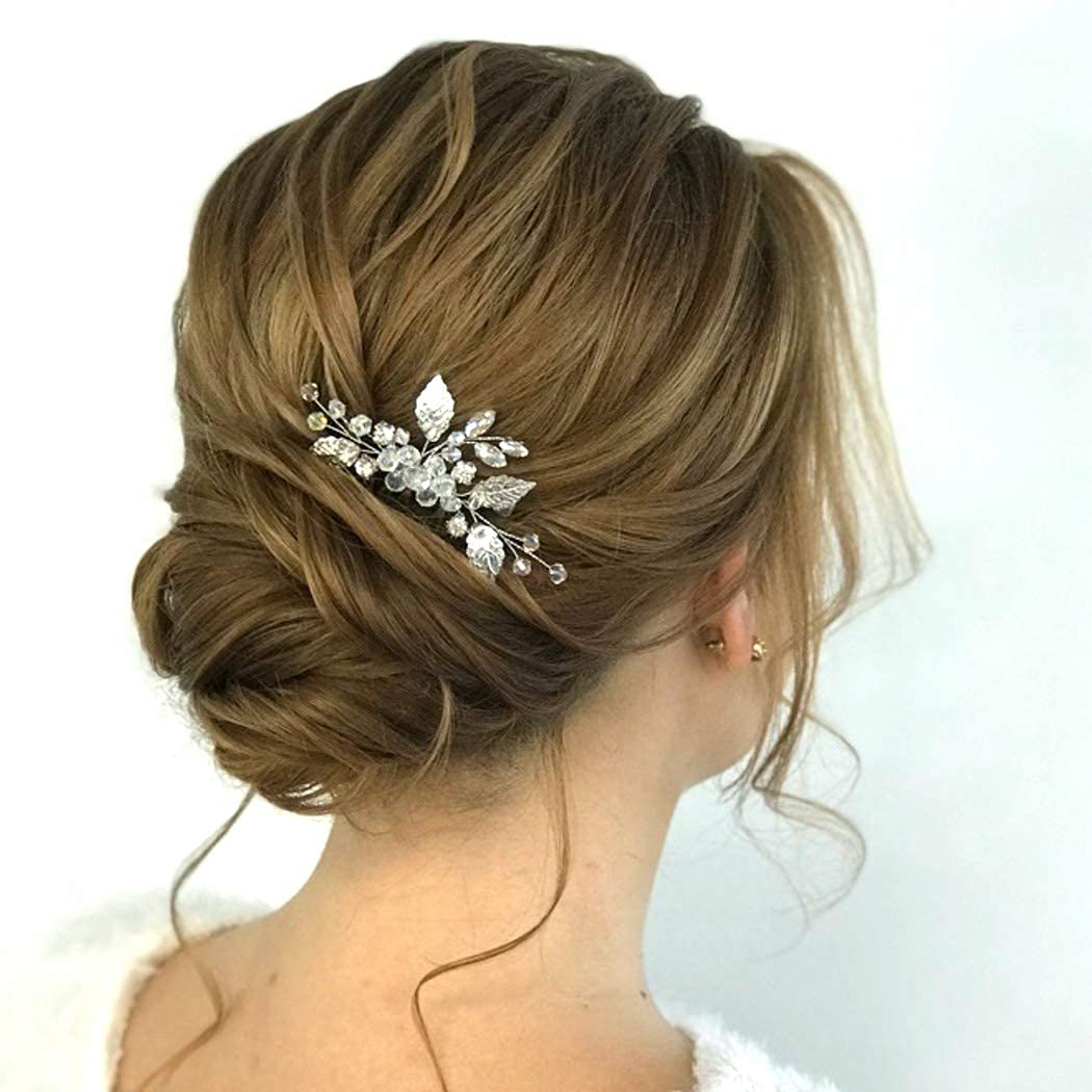 Unicra Bride Wedding Hair Comb Leaf Bridal Side Comb Sparkly Crystal Hair Piece Rhinestone Hair Accessorie for Women and Girls (Rose Gold) : Beauty & Personal Care