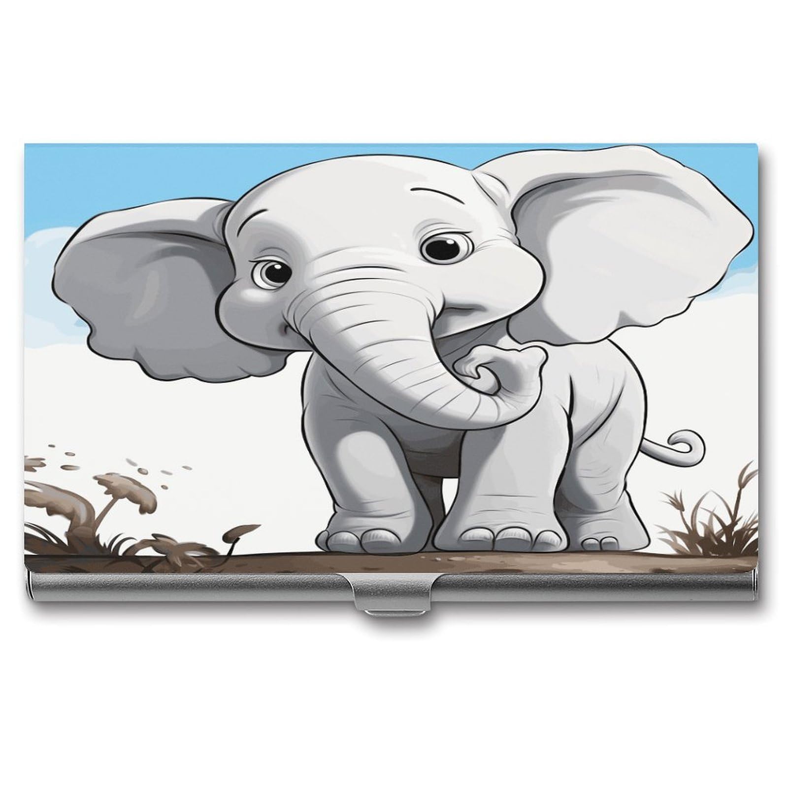 LDGSUPH White Elephant Business Card Holder Fashion Slim Name Card Holder Minimalist Design Case Metal Card Carrier Personalized Business Card Case with Flip for Men Women