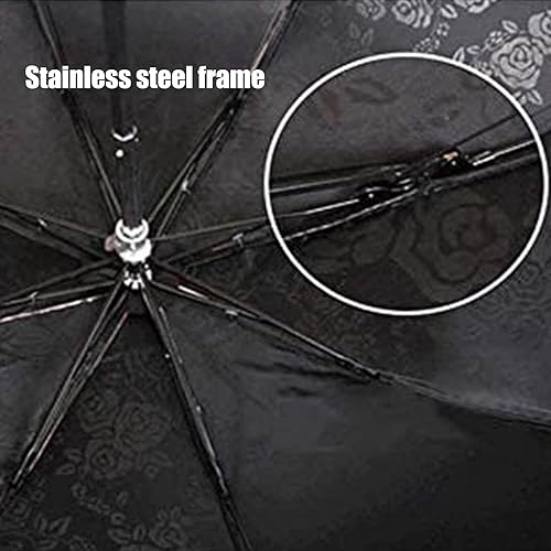 Miniatura 5 de Orgrimmar Sombrilla de encaje para mujer, protección UV, UPF 50+, ligera y portátil, plegable, color negro