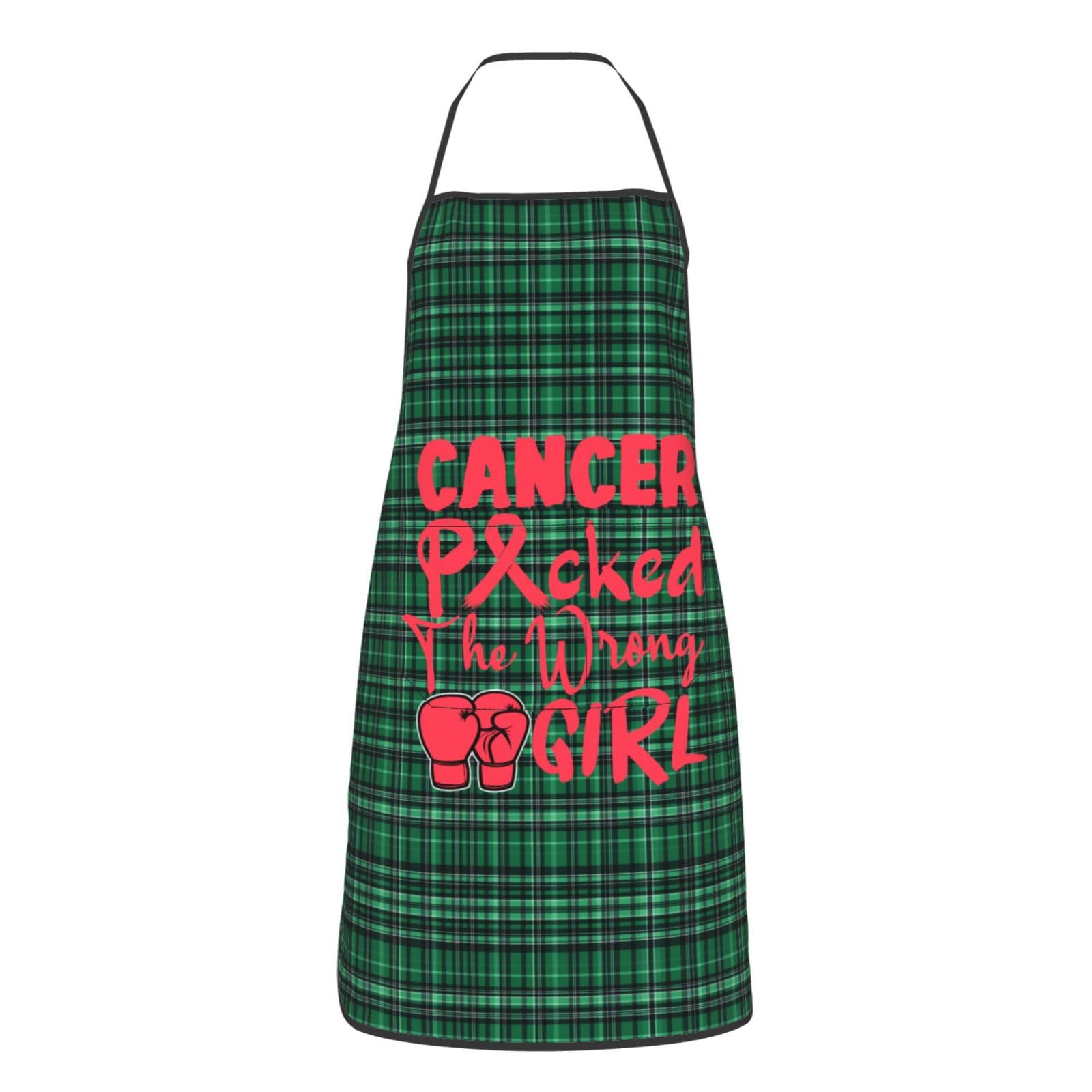 nopicsn Cancer Picked The Wrong Girl Heart Cancer Apron for cooking with Pockets Women Men Kitchen Chef Funny Aprons