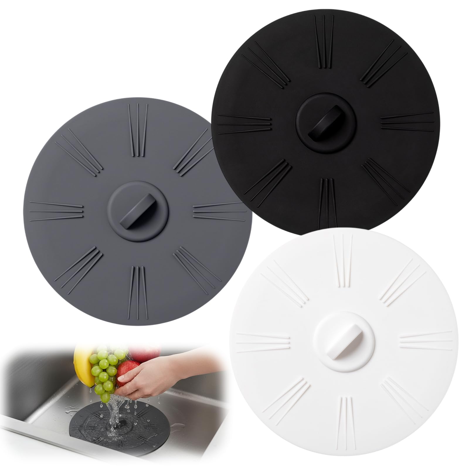 3 Pack Silicone Bathtub Stopper, 6" Universal Sink Plug with Odor-Proof Seal, Kitchen Sink Drain Plug for Bathroom, Shower & Floor Drains – Food Grade, Rustproof