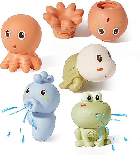 Juguetes de baño para bebés, juguetes de baño de animales de 4 piezas para niños pequeños y bebés de 6 a 12 a 18 meses, juguetes de baño para niños
