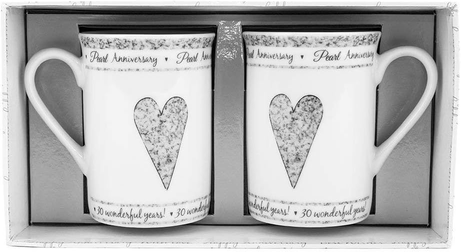 Beautifully Designed 30th Pearl Wedding Anniversary Set of Ceramic Mugs with Hearts | Dishwasher and Microwave Safe with Decorative Keepsake Box by Happy Homewares - Image 2