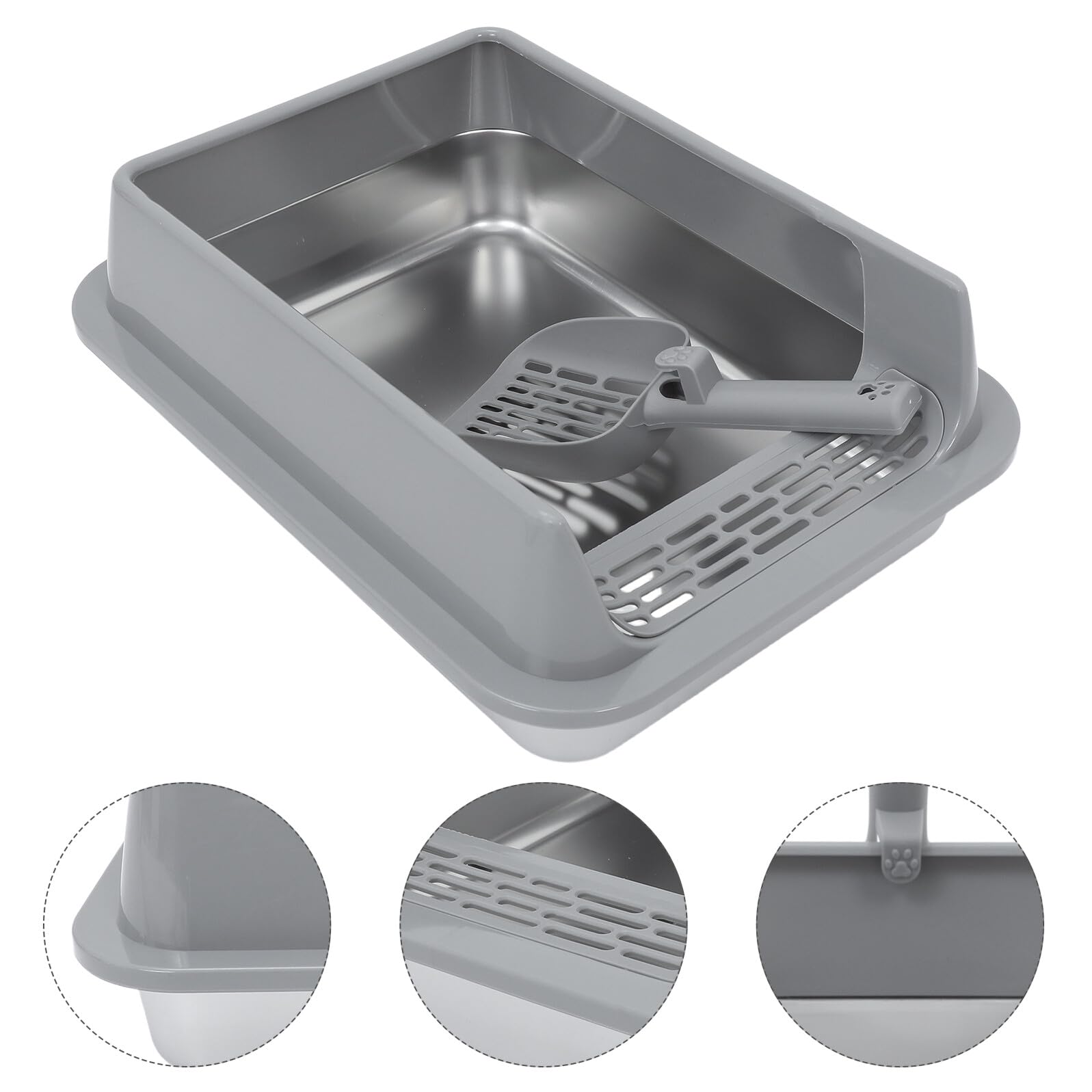 SUPVOX Edelstahl Katzenstreu Behälter mit Deckel und Schaufel Metall Katzenklo Mittelgroß Stabile Geschlossene Katzentoilette für Kätzchen und Ausgewachsene Katzen Platzsparend und