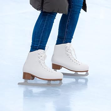 FEETCITY Ice Skates for Women Girls Lace-Up Adult Figure Skate with Skate Guards Ice Hockey Skates Indoor/Outdoor