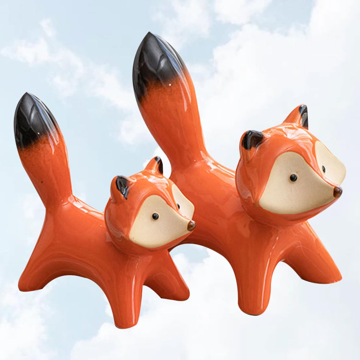 Céramique Figurine Ornementale Lot de 2, Renard Rouge