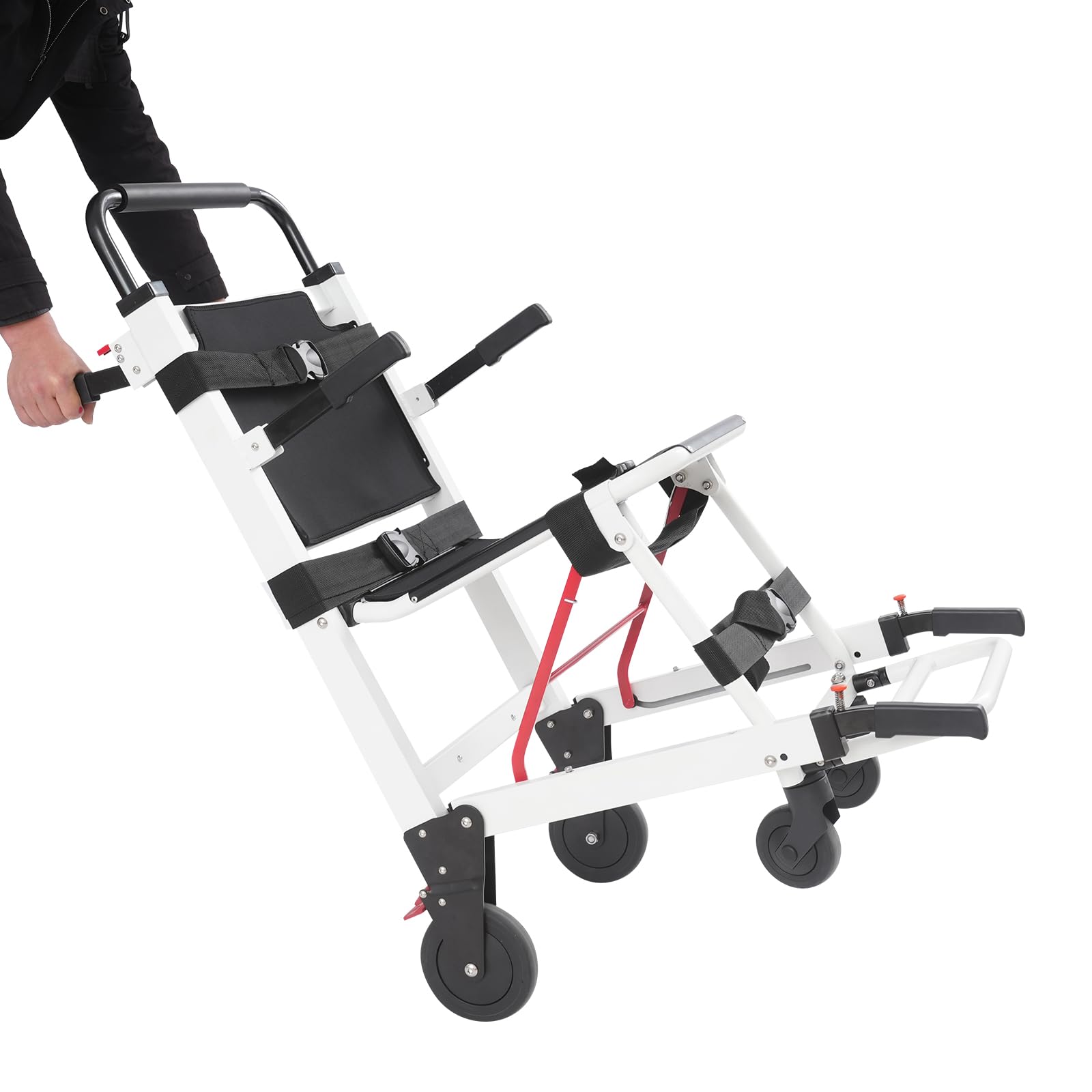 Silla de ruedas 2 en 1, capacidad de carga de 180 kg, ergonómica, con 4 correas para personas con movilidad reducida (blanco, negro)