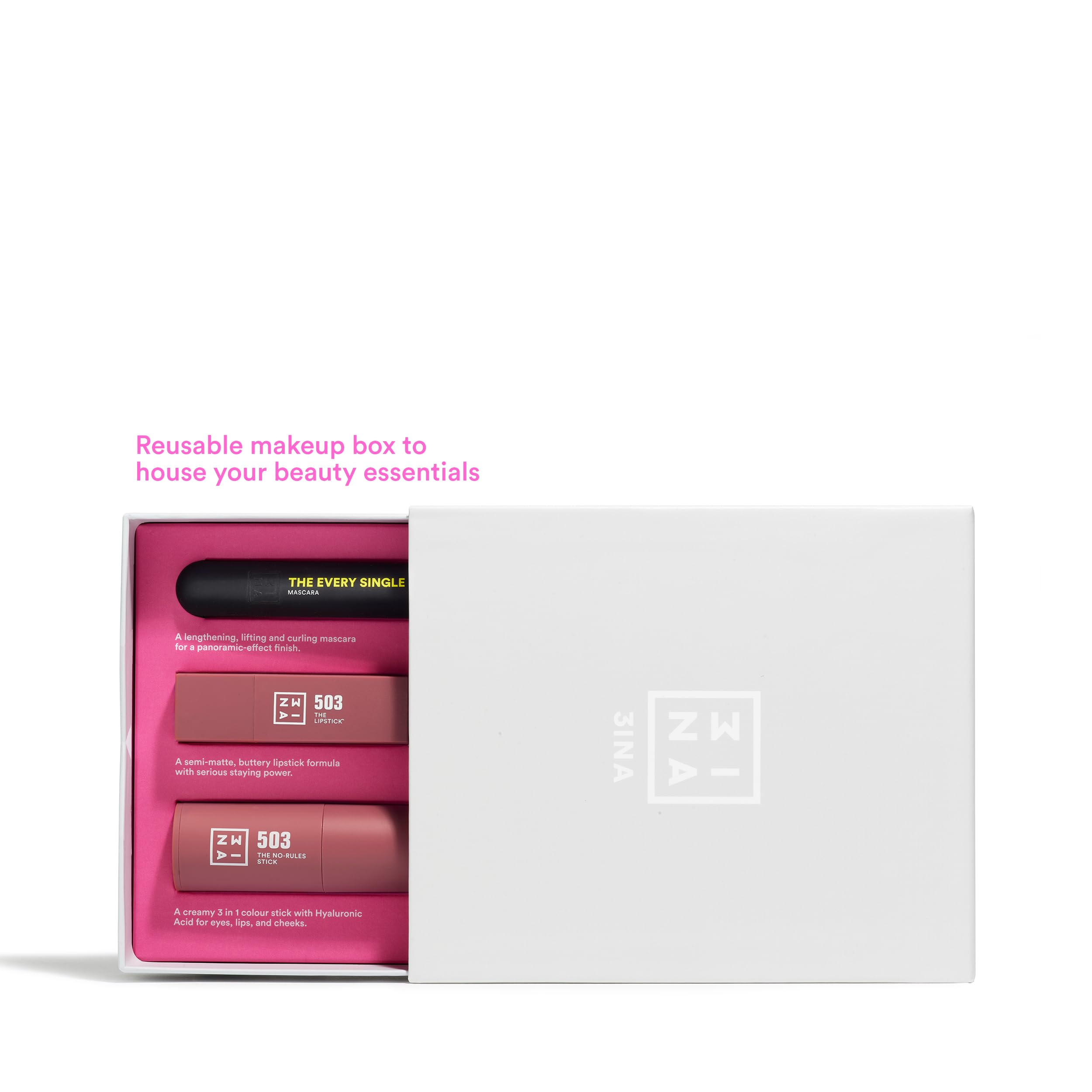 3INA MAKEUP - The Ride or Die Kit - Zestaw do makijażu 3INA - The Lipstick 503 + The No-Rules Stick 503 + The Every Single Day Mascara 900 – Kosmetyki kolorowe – Idealny prezent - Vegan - Cruelty Free