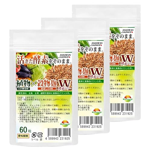 こうじ酵素 麹 酵素サプリ60粒 3袋セット計180粒 新酵素サプリ 熟成137種植物発酵エキス【糖類 3種 野菜 きのこ32種 ハーブ38種 穀物9種 豆・ナッツ類11種 海藻類6種】厳選9種穀物麹【白米 黒米 赤米 もちきび ひえ たかきび もちあわ