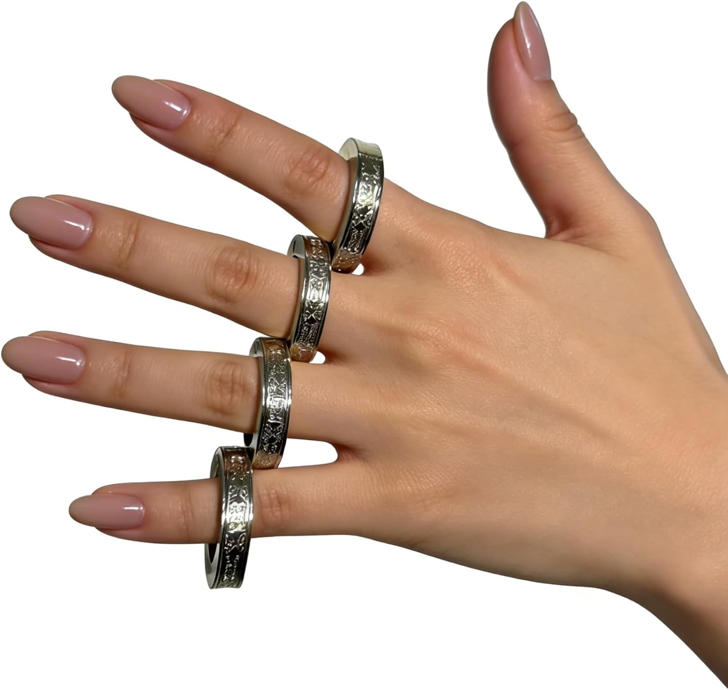 Self-Defense Ring - Vintage Engraved Silver Band Ring, Minimalist Stackable Ring for Women & Men, Hypoallergenic Fashion Jewelry for Daily Wear
