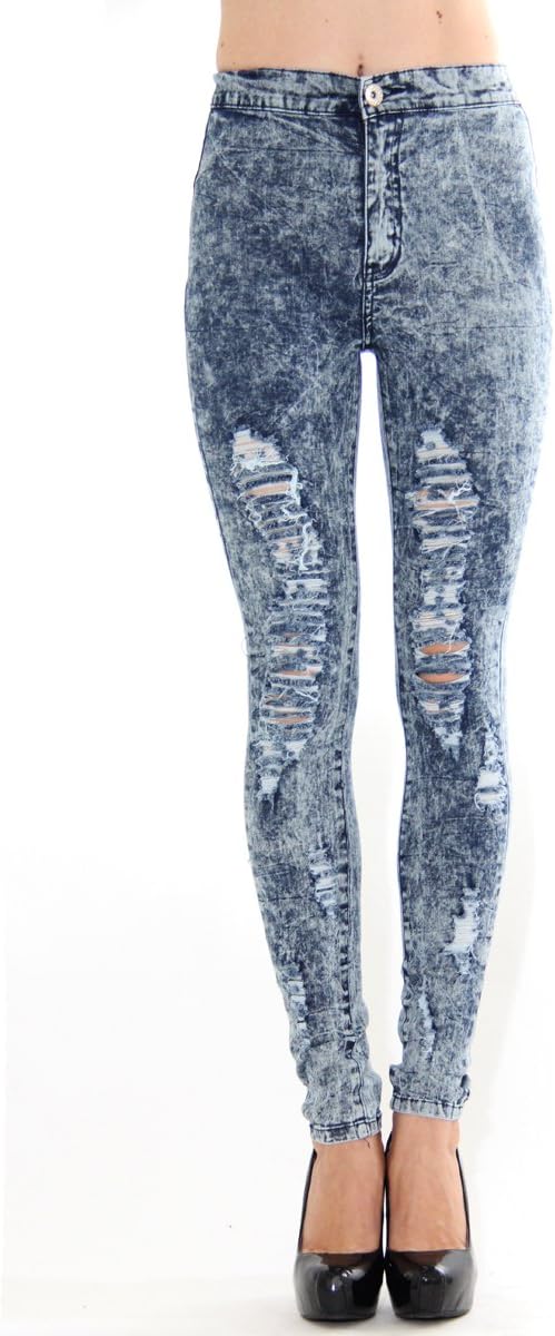 Diva NY Distressed Acid Wash Denim High-Waisted Skinny Jeans
