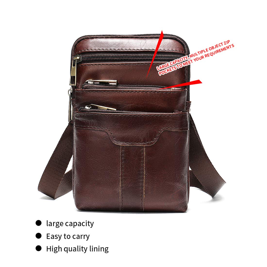 Pochette Téléphone Portable Homme Café, Sacs Bandoulière en Cuir Homme, Business Sac Porte épaule Sac à Main Cuir Portefeuille Étui Imperméable avec Bandoulière Réglable pour Voyage Randonnée Sport