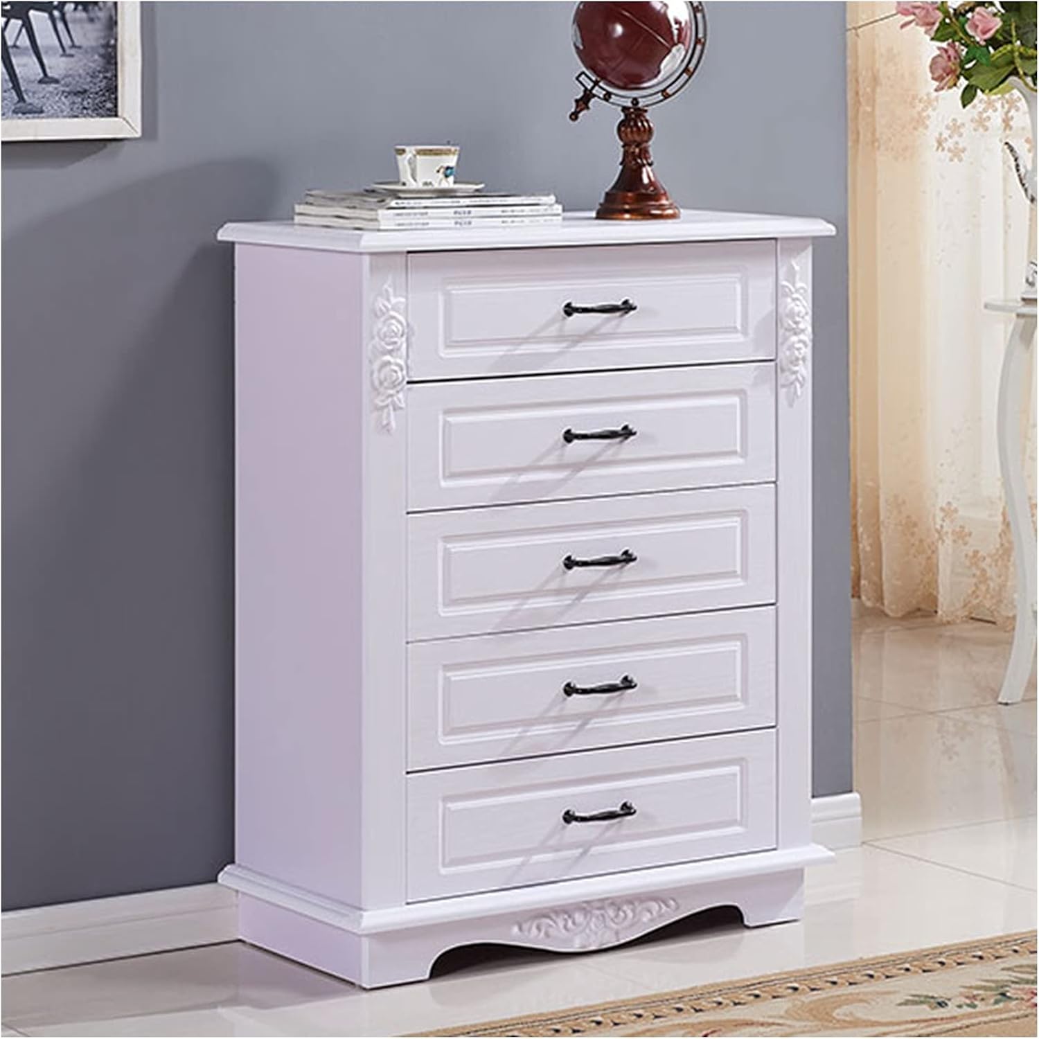 Drawer Dresser 5 Tier Chest of Drawers, Floor-Standing Storage Cabinets for Children in The Living Room and Bedroom, Wooden Lockers with Drawers