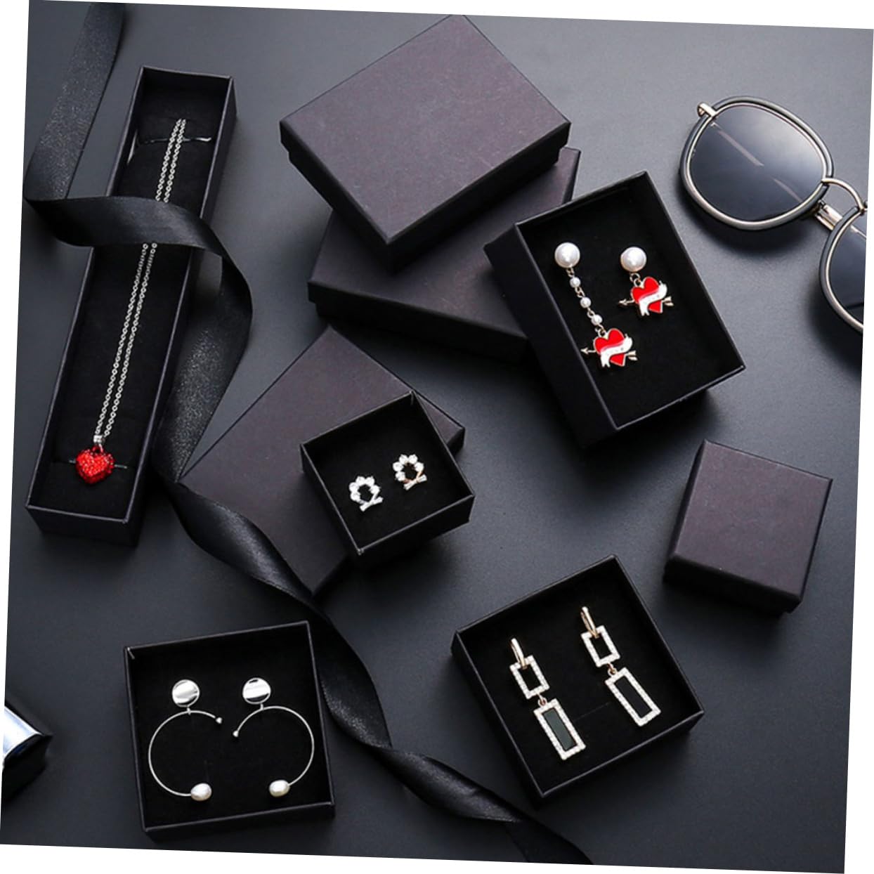 BESTYASH Scatole per Accessori in Carta Kraft Nere 96 Pezzi Scatoline Piccole per Confezioni e Conservazione Raffinata e Resistente