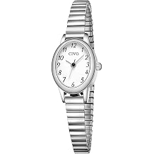 CIVO Small Silver Watches Women Stretch Expansion Band Easy Read Watch