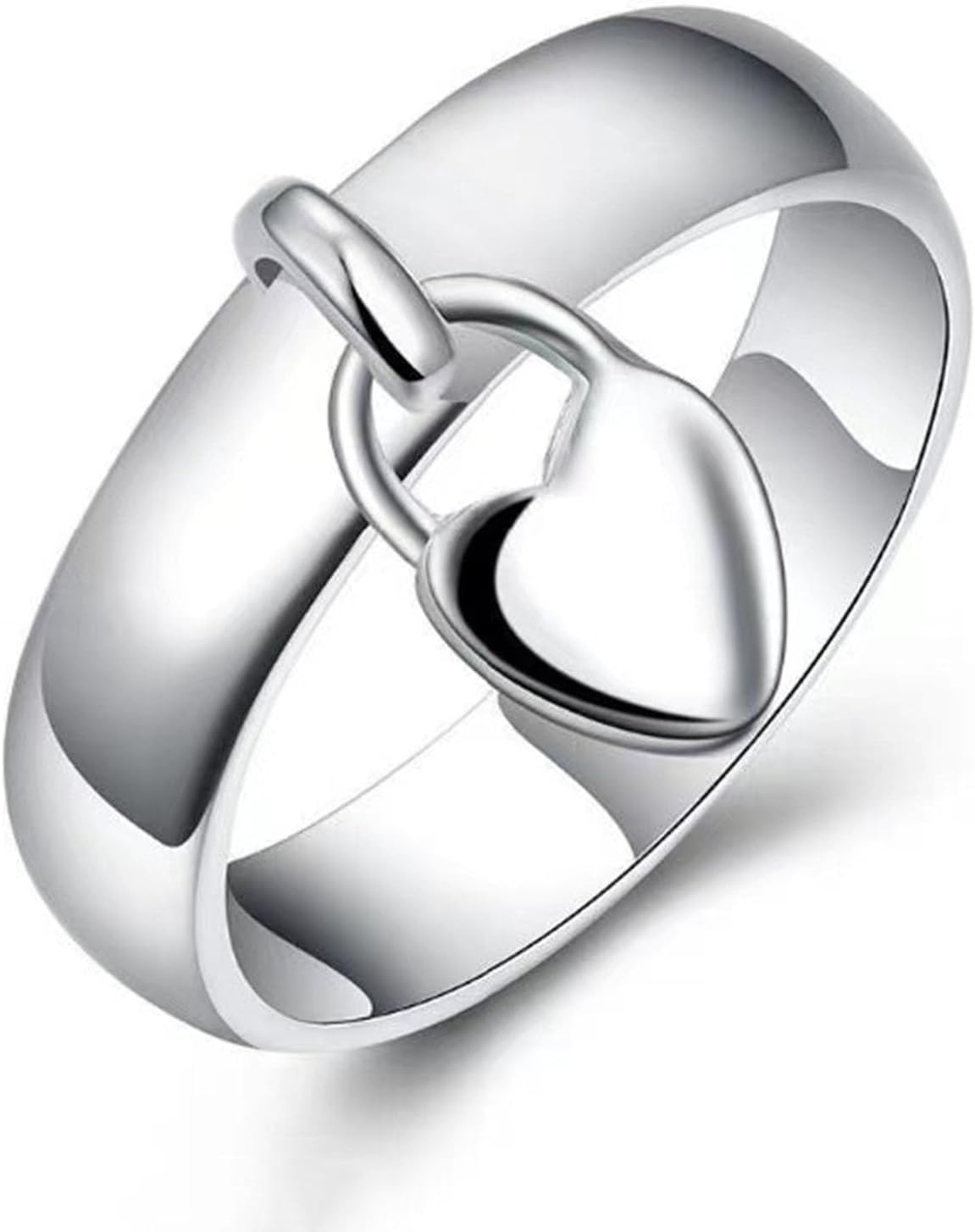 GenericAwmnjtmgpw 925 Sterling Silver Heart-Shaped Hanging Heart Lock Classic Women's Ring Ring General Fashion Ring Size 6-10