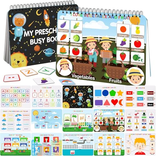 Image of Mallify Busy Book for Toddlers 3-5, Preschool Busy Book 30 Themes Kids Binder and Early Learning Toys, Tracing Coloring Books for Kids Ages 4-8, Montessori Books for Toddlers, Christmas Birthday Gifts