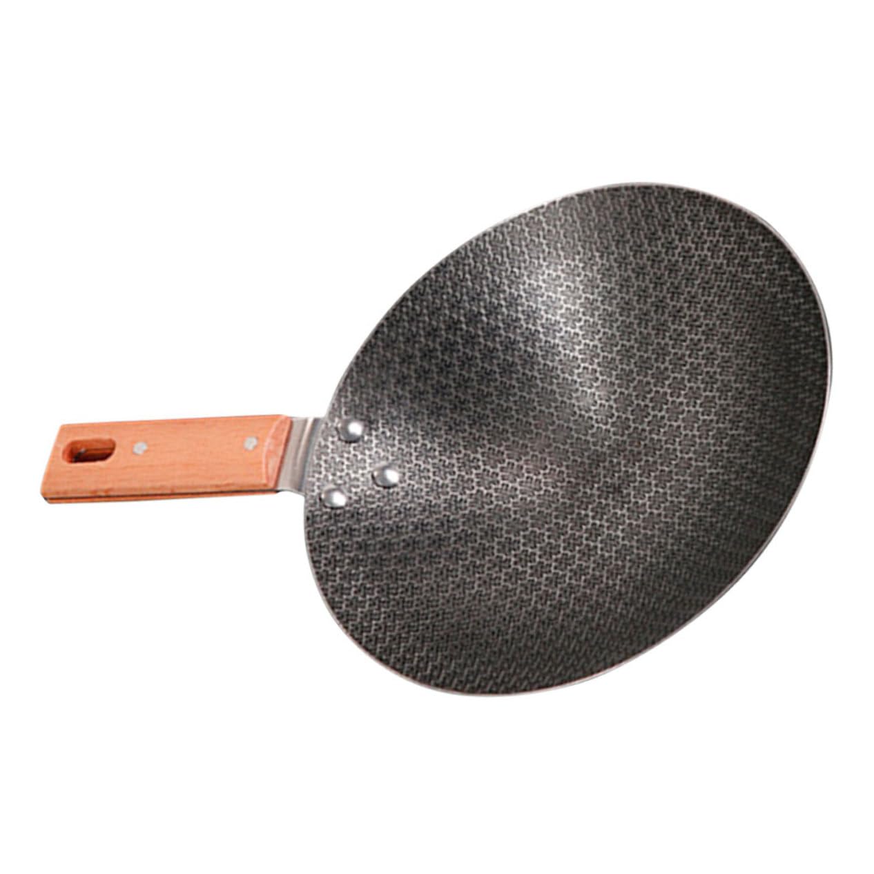 Abaodam Wok da Cucina Piccolo in Ferro Manico in Legno, Rotondo | Superficie Liscia Stile Giapponese Facile da Pulire e Uso Outdoor Ristorazione Occidentale
