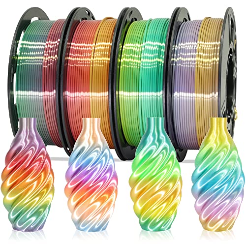 Image of MIKA3D 1.75mm Silk Shiny 4 Types Rainbow Multi Colored Fast Color Change PLA 4 in 1 Bundle: 4 Different Types Silk Rainbow PLA, Each Spool 250g, 4 Spools Packed, Total 1Kg 3D Print Filament Material